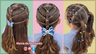 3 em 1 Penteados Fáceis e Rápidos com Elásticos 😍| 3 in 1 Easy Hairstyles for Girls 🌹🥰