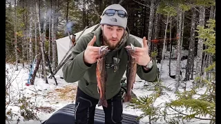 WINTER CAMPING, COOKING and BROOK TROUT FISHING at the Labrador Camp