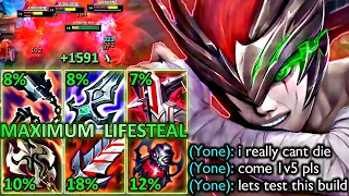 MAXIMUM LIFESTEAL YONE CAN'T BE KILLED (HEAL TO MAX HP IN 1 SEC)