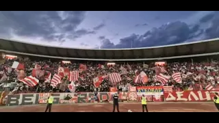 Fans of the Serbian team "Crvena Zvezda" perform the already traditional patriotic song "Katyusha"