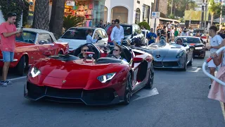 Supercars in Puerto Banus 2023 (Aventador J, Stirling Moss, x2 Chiron SS, Gemballa Marsien, 935, P1,