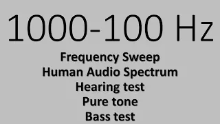 1000-100 Hz. Frequency Sweep. Human Audio Spectrum. Hearing test. Bass test. Pure tone