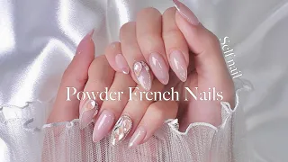 How to easily do mirror powder French nails ౨ৎ • Self nail • Nail art • Nail ASMR