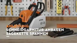 STIHL Motorsäge MS 170: Schiene und Kette montieren, Sägekette spannen