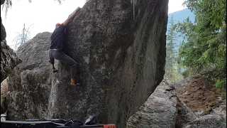 Hemlock Grove V5 ladybird creek bouldering west Kootenay