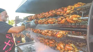 Huge Grill Festival of Pork Ribs and Roosters. Italy Street Food Event