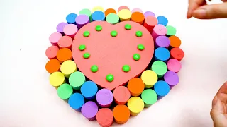 Satisfying Video l How To Make Rainbow Heart Cake with Kinetic Sand Candy M&M Cutting ASMR