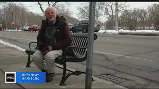 What's up with the backwards bench in Cambridge?