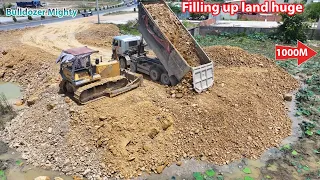 Part 05! Operating Bulldozer D60P KOMATSU, Filling up land huge, Dump truck unloading