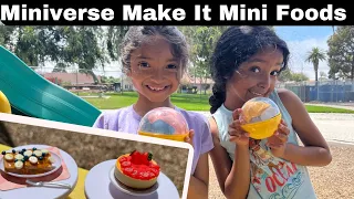 Unboxing Miniverse Make it Mini Foods at the park with Em& Aj then racing and playing on the swings!