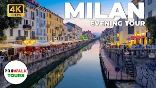 Milan Grand Canal Evening Walk - 4K 60fps with Captions (Naviglio Grande)