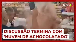 Eleitoras de Lula e Bolsonaro discutem em supermercado no RJ e achocolatado em pó é arremessado