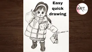 how to draw a little girl in winter clothes 2022 (Art CHONGLI STM)