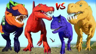 HULK Shin Godzilla & Mosasaurus Vs Giganotosaurus & T-REX Jurassic World Evolution 2 Dinosaurs Fight