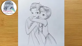 How to Draw ANNA & ELSA - Step by Step (Easy Way) || Sketch of Queen Elsa & Anna  ||  Pencil Sketch