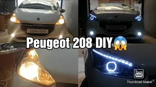 peugeot 208 montage loupe bi-xenon angel eyes / تعديل اضواء بيجو 208 / diy angele eyes peugeot 208