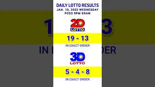 DAILY LOTTO RESULTS | JAN. 18 2023 WED 9PM DRAW PCSO 2D Lotto (Ez2), 3D Lotto (Swertres)