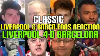 CLASSIC LIVERPOOL & BARCA FANS REACTION TO LIVERPOOL 4-0 BARCELONA (The Miracle of Anfield)