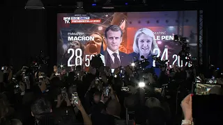 French elections: supporters of Marine Le Pen celebrate qualification for second round | AFP