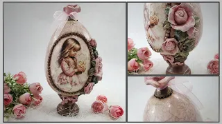 🌹 Egg, girl and rose 🌹🥚 Jajko, dziewczyna i róża 🌹 decoupage diy...