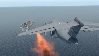 C-17 Emergency Landing on Aircraft Carrier Due To Engine Exploded| X-Plane 11