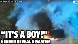 Car bursts into flames during gender reveal