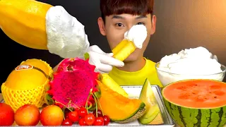 ASMR 비타민🤩충전 대왕망고 용과 🍉자두 체리 메론먹방! Vitamin + Fresh Fruit Big Mango Dragon fruit Yellow Melon MuKBang