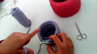 Tutorial #1 Crochet Basket with T-Shirt Yarn for beginners Part 3