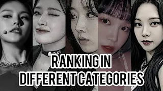 (aespa vs itzy vs nmixx vs ive vs  le serafim) ranking in different categories