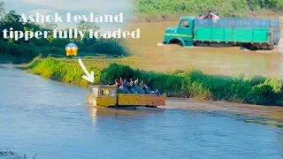 Ashok Leyland 1618 tipper and Tata heavy duty truck crossing deep river
