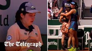 Sobbing ball girl hit by a ball at the French Open