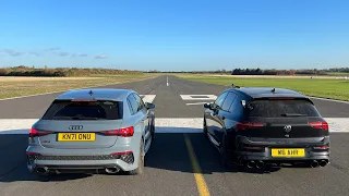 DRAG RACE! NEW AUDI RS3 VS NEW VW GOLF R!