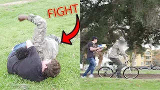 BAIT BIKE PEPPER SPRAY PRANK ENDS IN A FIGHT!!