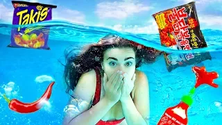 Trying SPICY FOOD Underwater Challenge! (Extreme) | CloeCouture