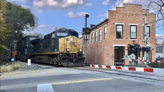 2 Trains In One Fly Through Downtown Tipp City Ohio With 2 DPUs Mid Train & B&O Signals Still In Use