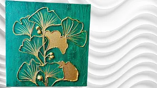 How To Paint  Leaves With Texture Paste and Gold Leaf For  Beginner's Texture art Tutorial