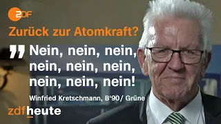 "Nein, nein, nein!": Grünen Ministerpräsident Kretschmann zur Zukunft der Atomkraft | heute-journal