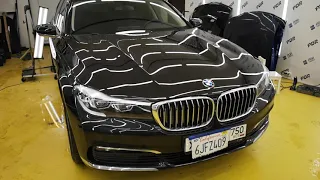 Ремонт вмятины без покраски от падения снега со льдом. На BMW 7 аллюминий.