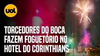 BOCA x CORINTHIANS: torcedores ARGENTINOS fazem FOGUETÓRIO em frente ao hotel do TIMÃO