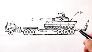 How to draw a Tank transporter truck | Military vehicles drawing