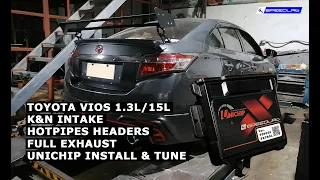 Toyota Vios 1.3L 1.5L K&N Intake, Hotpipes headers, Tanabe Exhaust, Unichip ECU Remap tuning