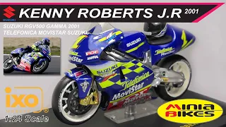 EP22. KENNY ROBERTS JUNIOR 2001 SUZUKI RGV500 GAMMA - IXO MODEL 1/24 SCALE MINIATURE MODEL