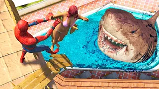 GTA 5 Funny Ragdolls SPIDERMAN VS MEGALODON Jumps & Fails (Funny Moments & Fails)