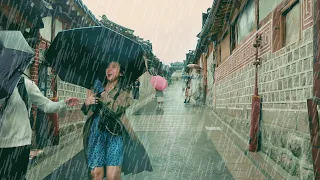 BUKCHON HANOK VILLAGE Heavy Rain, SEOUL Relaxing Rain Walk, Rain asmr, Seoul Travel Walker.