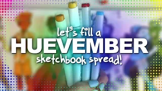 A TOTALLY HUEVEMBER SKETCHBOOK SPREAD! | A Different Hue for Each Character | Alcohol Markers