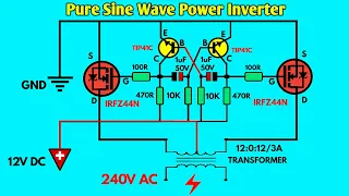 PURE SINE WAVE POWER INVERTER MAKING. (2 IRFZ44N & 2 TIP41C )