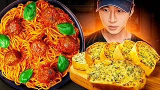 ASMR SPAGHETTI & MEATBALLS + CHEESY GARLIC BREAD MUKBANG | COOKING & EATING SOUNDS | Zach Choi ASMR