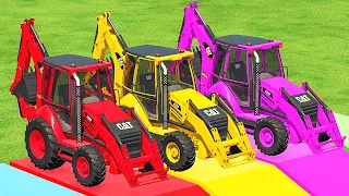 LOADER OF COLORS! GRASS LOADING & TRANSPORTING with CAT BACKHOE LOADERS! FS22! Farming Simulator 22