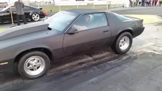 Third gen camaro stock suspension , 9.5-1 comp , vortec head 383ci sbc . 11.96  on 87 octane.