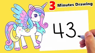 HOW TO DRAW UNICORN WITH NUMBER 43 EASY IN 3 MINUTES